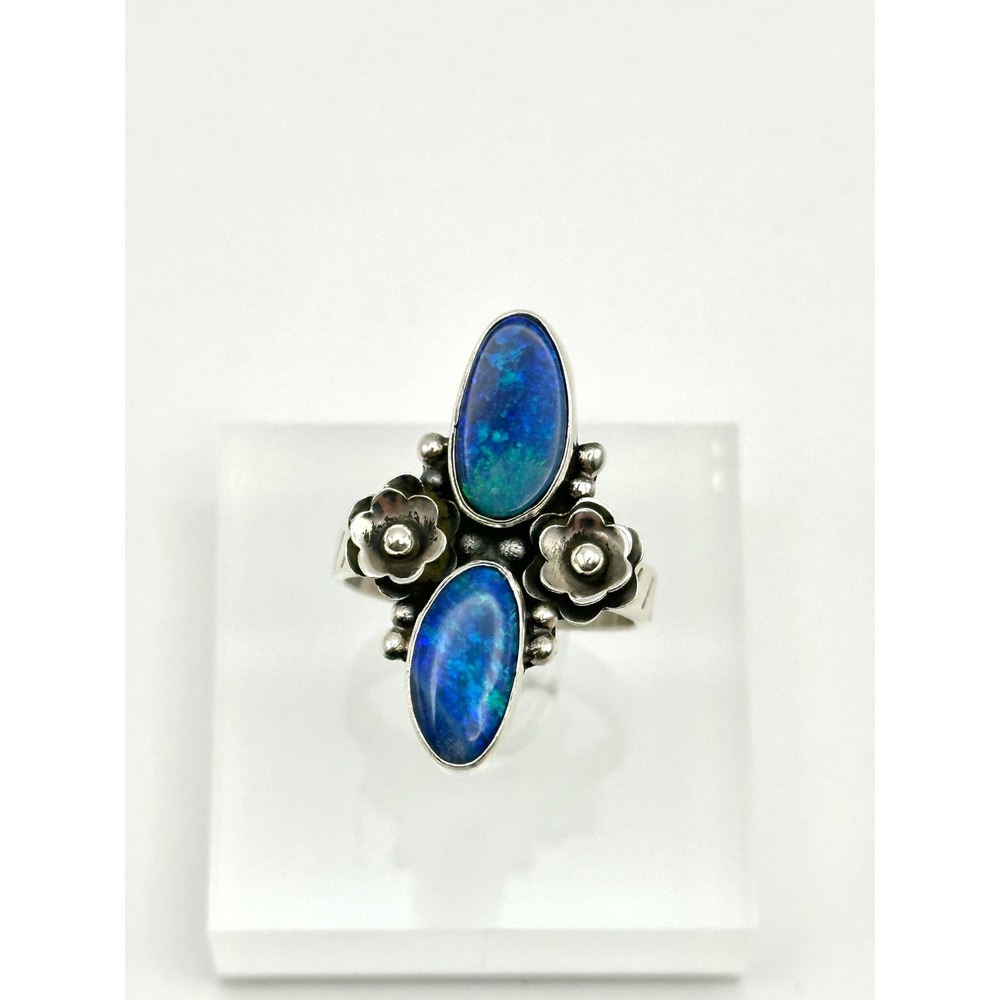 Australian Opal Double Stone Sterling‎ Silver Ring Size 7.5 - Picture 4 of 9